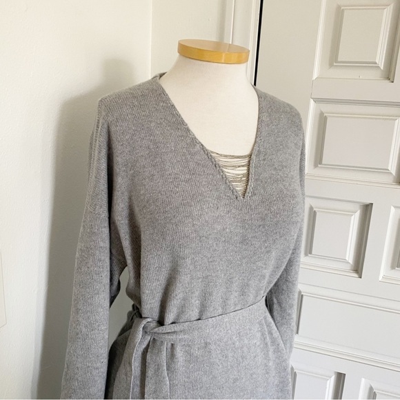 Peserico Gray (Grey) Cashmere Wool Silk Sweater Dress Tie Waist Size 48 IT - Picture 10 of 15